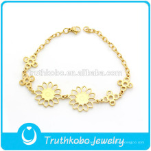 TKB-JB0013 Joyas de flores adorables Pulseras para bebés Pulseras con dijes de oro de acero inoxidable 316L